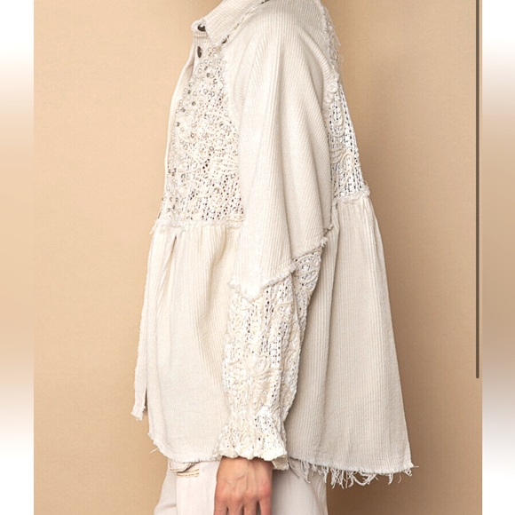 POL Fabulous Boho Corduroy Embroidered Floral
Pattern Beaded Button Down Shirt - Picture 4 of 8